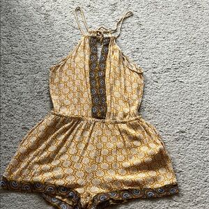 Yellow Patterned Halter Romper